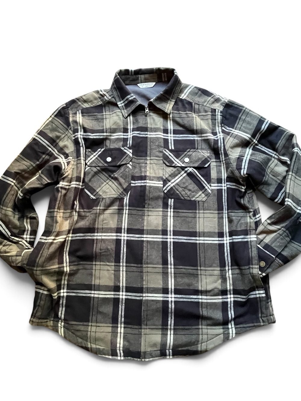 Field and stream Men's size, extra large Black and Gray Plaid Zip-Front Shirt